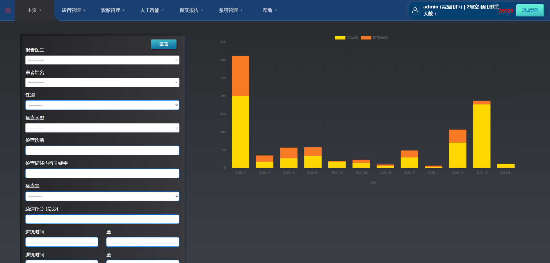 yoyolink AI GI Endoscopy System statistical analysis interface